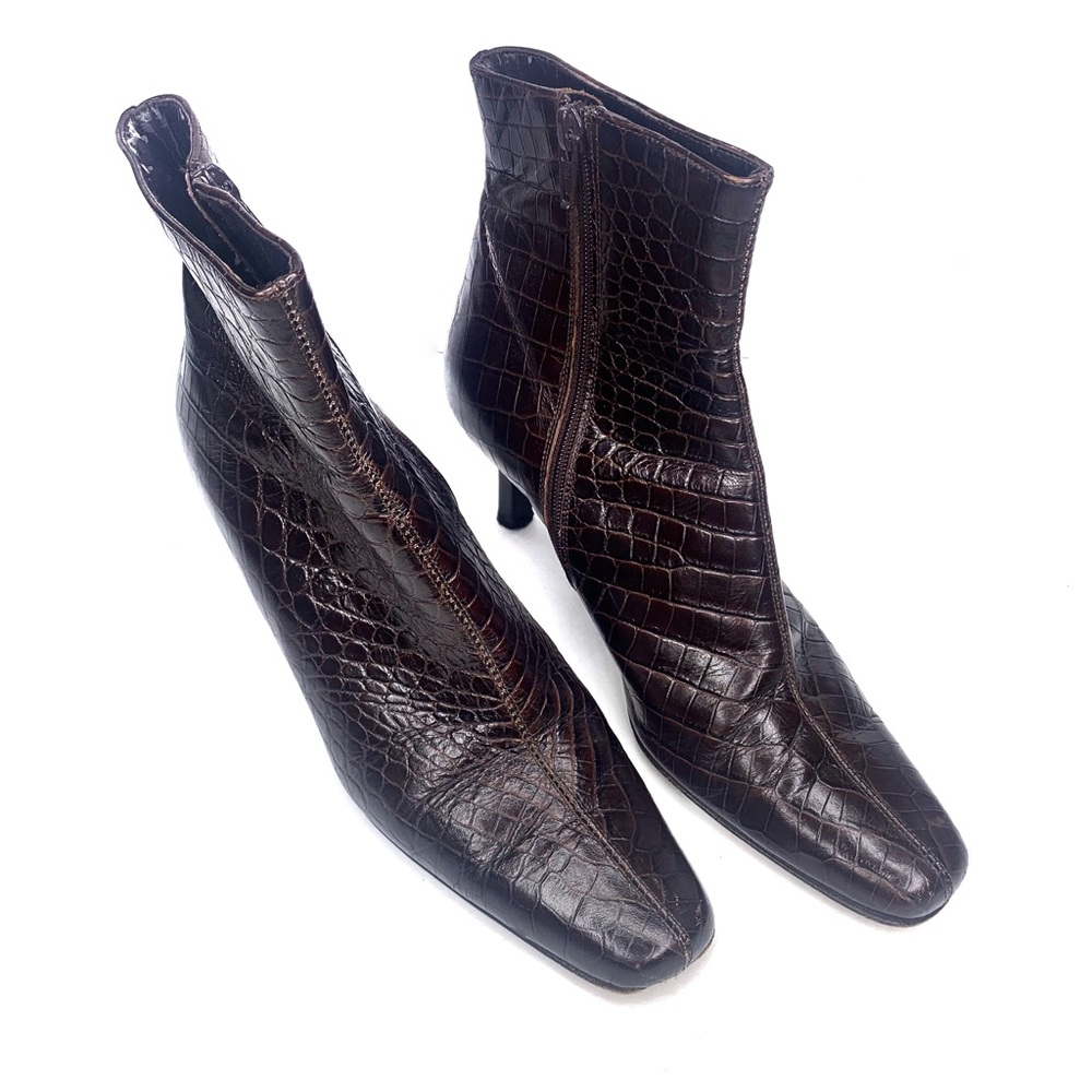 Talbots Embossed Leather Crocodile Snakeskin Ankle Boots - Picture 2 of 9